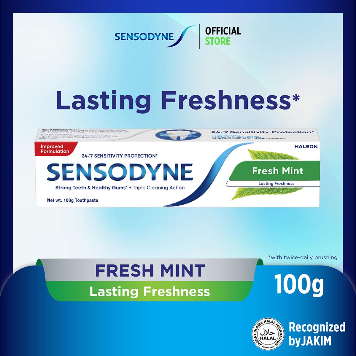 SENSODYNE Fresh Mint 24/7 Sensitivity Protection Fluoride Toothpaste Single Pack 100g | Terbukti melegakan gigi sensitif | Rasa segar & bersih