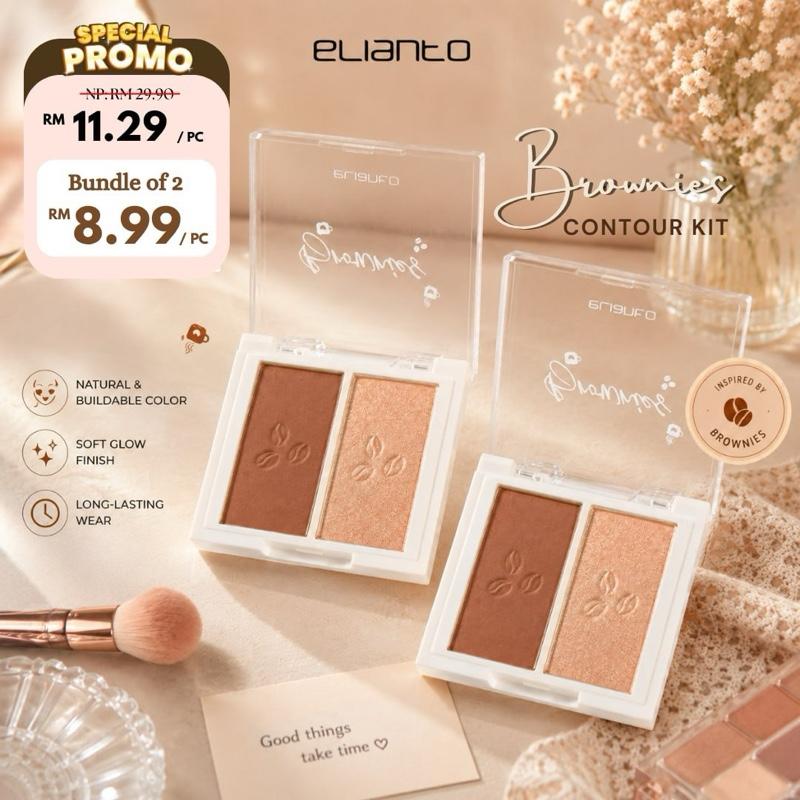 Elianto Kit Kontur Brownies (Kontur+Highlighter 2 Dalam 1) Shading & Highlight | {Elianto Brownies Contour Kit}