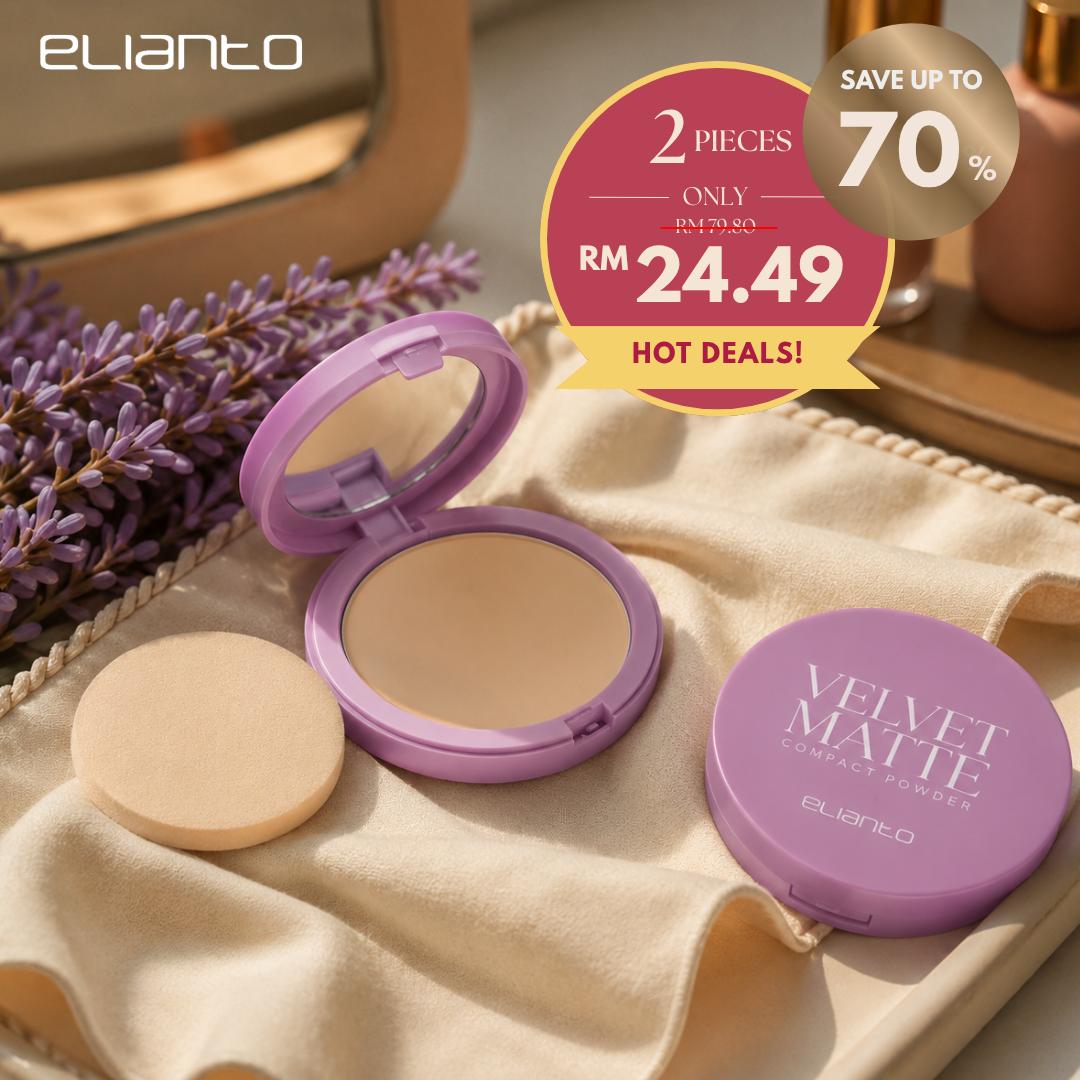 Elianto Bedak Kompak Velvet Matte (Ringan, Licin, Make Up Foundation) | | {Elianto Velvet Matte Compact Powder}