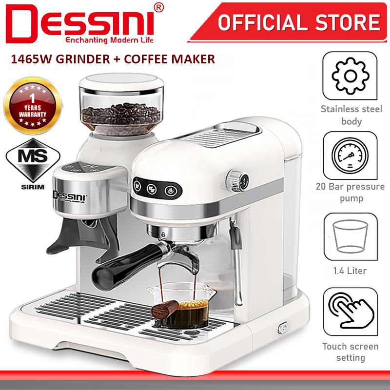 DESSINI ITALY 20 Bar 1.4L Espresso Coffee Maker Brew Cappuccino Latte Machine Milk Frothing Steamer Bean Grinder Blender