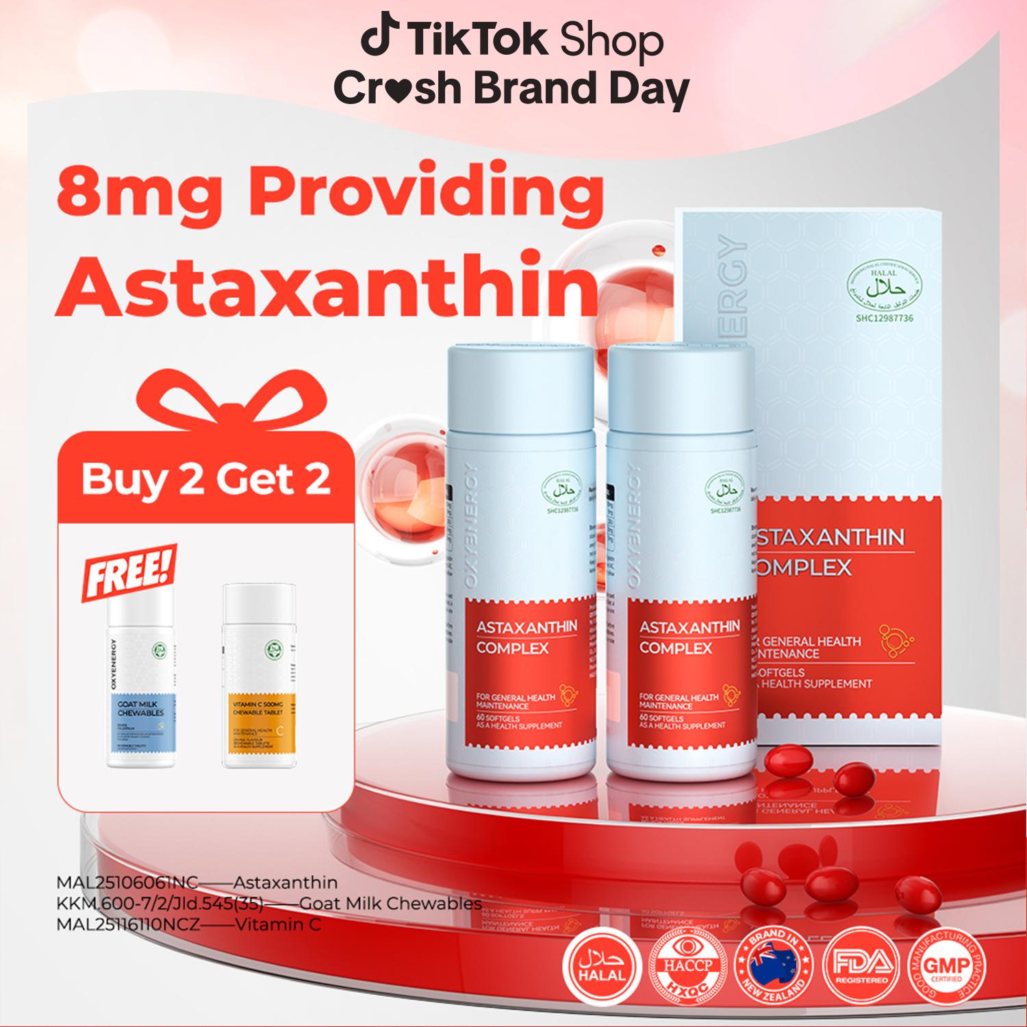 [Pure Astaxanthin Source]OXYENERGY Astaxanthin 60’s, Antioxidants and Antisugar Agents, 80mg Pure Haematococcus Pluvialis Oil, 10mg Lycopersicum Esculentum Fruit Extract, Vitamin E, Skin Supplement, Multi-Nutrient Skin Care, Ageless, HALAL, MAL Registered