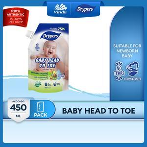 Drypers Baby Head to Toe 450ml - Almond / Raspberry / Oat / Avocado / Fruit - Tear Free & Baby Friendly Fragrance
