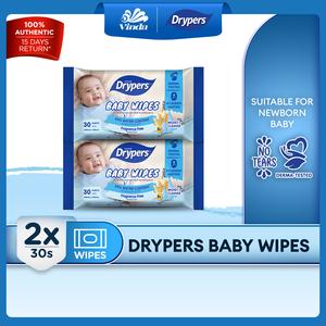 Drypers Oat Fragrance Free Baby Wipes (2x30s) - 99% Water, Derma-tested & Safe For New Born