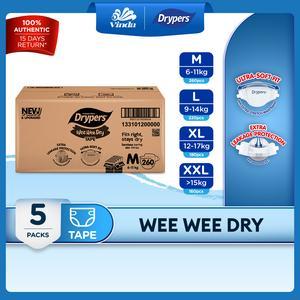 [NEW & UPGRADED] Drypers Wee Wee Dry Baby Diapers M52/ L44/ XL36/ XXL32s (5 Packs) - Super Dry, Soft & Fit