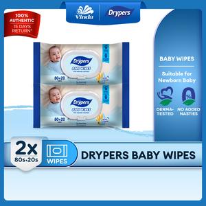 Drypers Oat Fragrance Free Baby Wet Wipes (2x100s) - 99% Water, Derma-tested & Safe For New Born