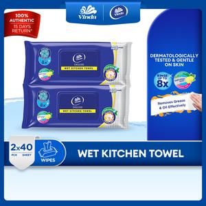 Vinda Deluxe Kitchen Wipes Lemon Scent (2x40s) - Removes Oil and Grease & Rinse Up to 8x