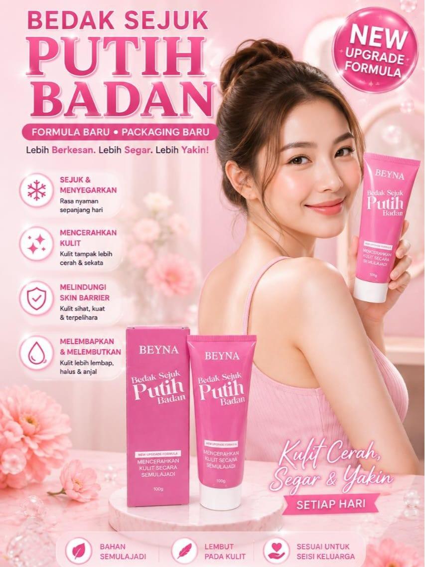 Beyna Legacy - Bedak sejuk putih badan 100g- Krim Badan Organik Whitening Hydrating - Lotion - Melembapkan & Memutihkan - Sesuai Semua Jenis Kulit - Body Care Moisturizers
