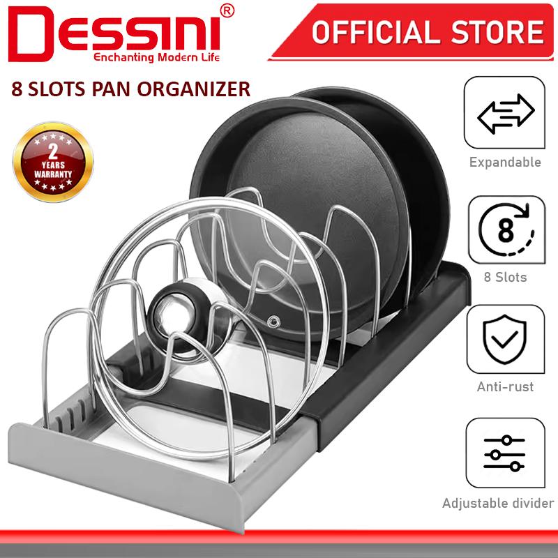 DESSINI ITALY Expandable 8 Slots Pot Pan Platter Organizer Lid Holder Storage Rack Cookware Display Shelf Rak Periuk