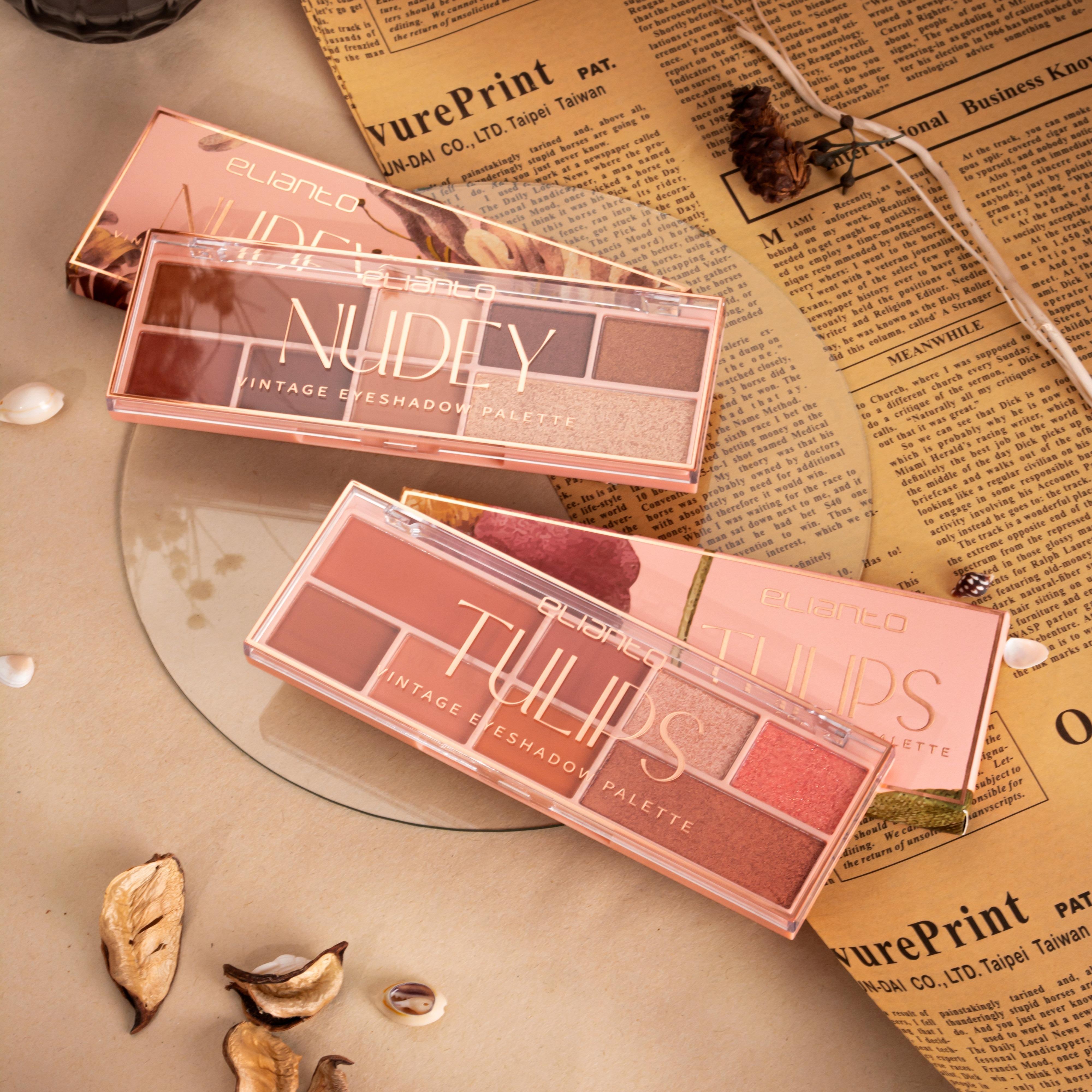 Elianto Palet Pembayang Mata Vintage 8 Warna (Color Trendy, Makeup, Pigmented, Nude, Brown, Shimmer, Glossy) | Elianto 8 Color Eyeshadow