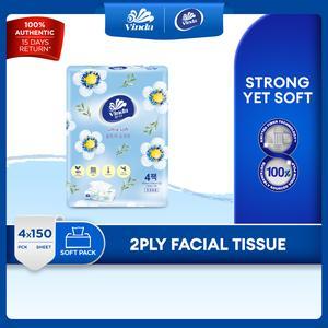 Vinda Ultra Soft Soft Pack Facial Tissue 2-ply (4x150s) - Gentle, Safe On Face & Dermatologically Tested
