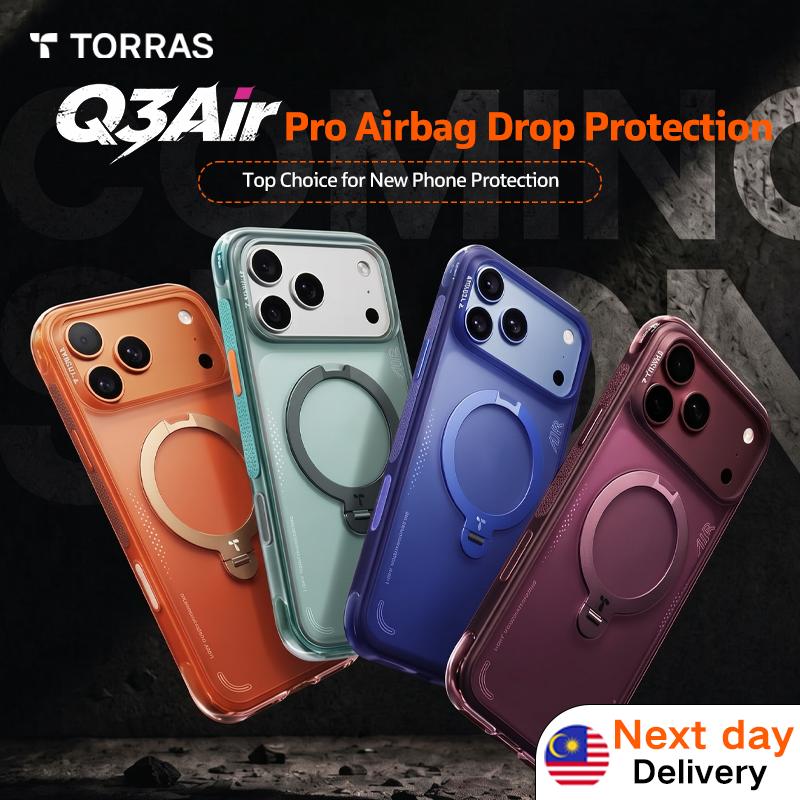 Sarung Air untuk iPhone 17, S26Ultra, TORRAS Ostand Q3, dengan Pendirian Magnetik 360, Serasi dengan MagSafe, Diuji Jatuh Gred Mil, Butang Kawalan Kamera, Sarung Telefon Kalis Kejutan, Sesuai untuk iPhone 15 / 16 / 17 Pro Max
