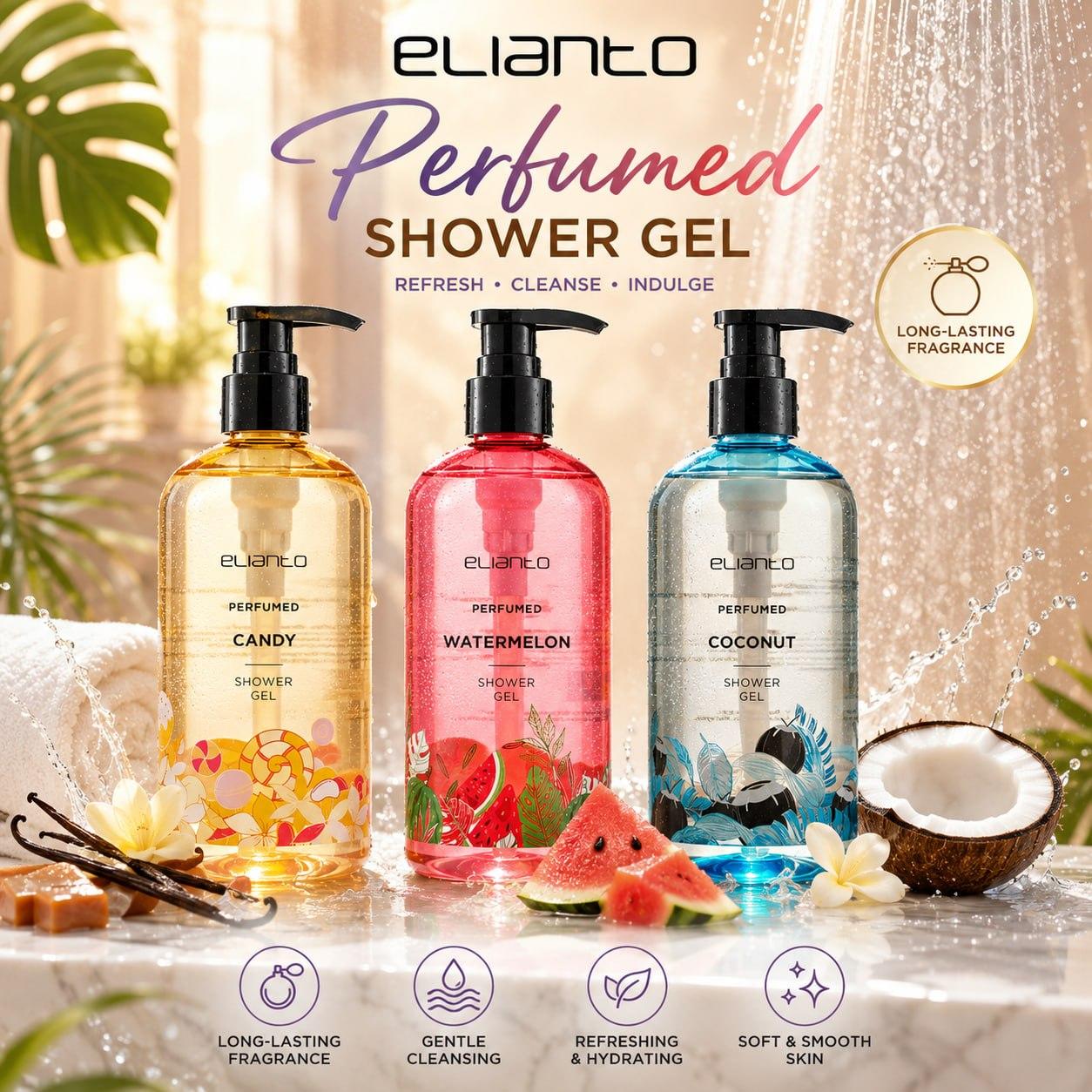 Elianto Gel Mandian Berharuman (Body Wash, Body Care, Perfume, Long Lasting, Wangi, Tahan Lama) | {Elianto Perfumed Shower Gel}