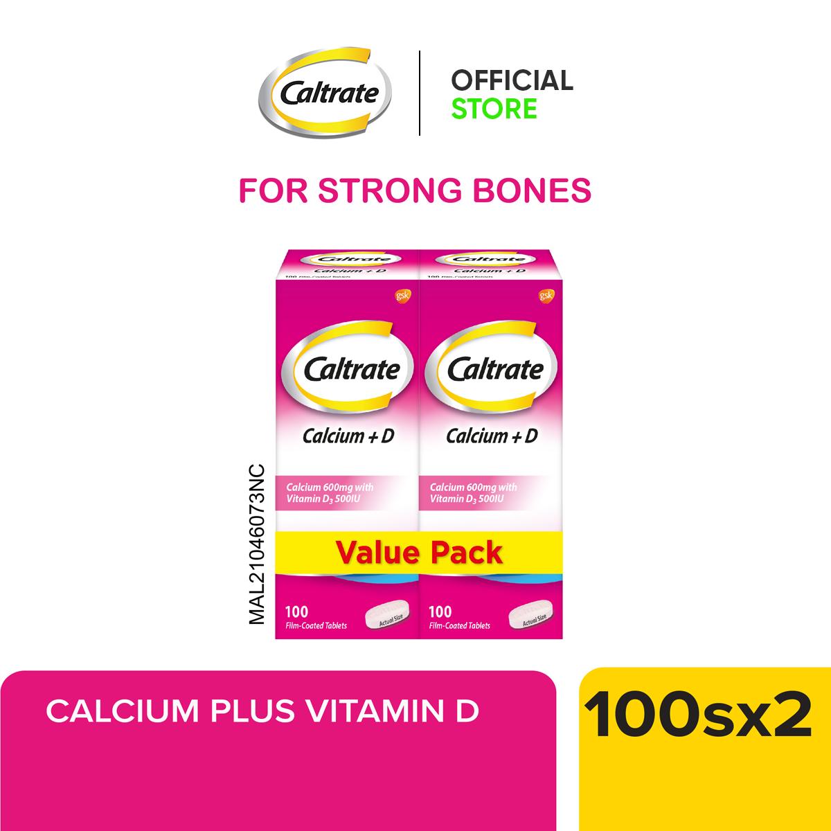 [Value Pack] Caltrate 600 + D Calcium Dietary Supplement For Bone Health With Vitamin D (2 x 100's)