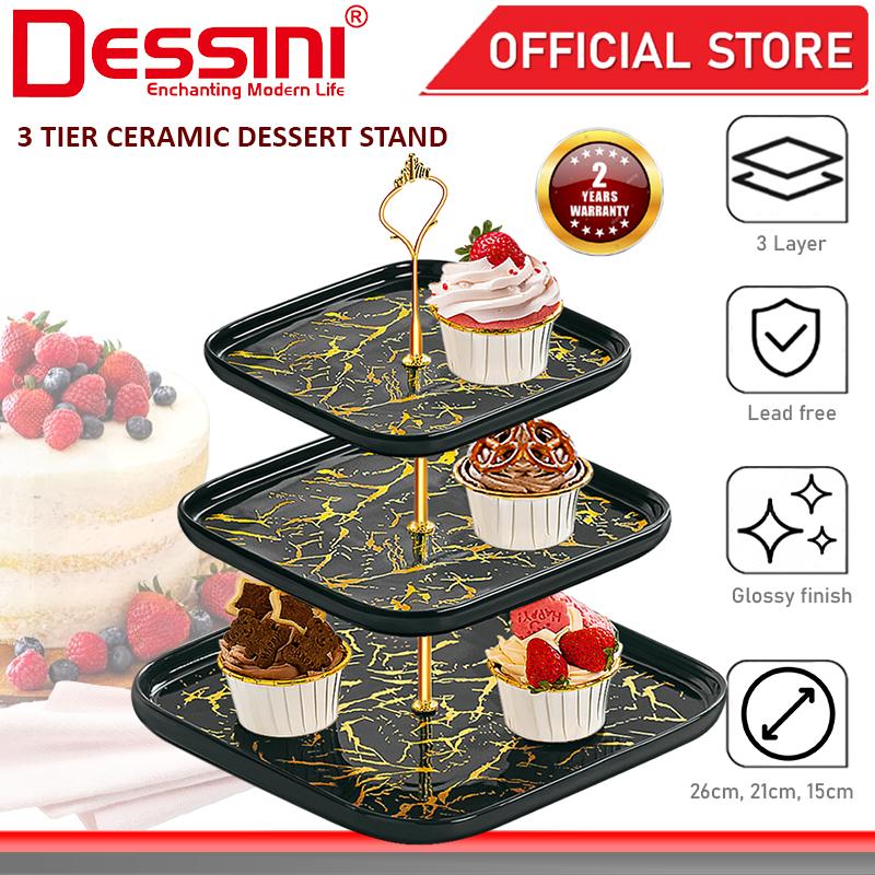 DESSINI ITALY 3 Tier Ceramic Dessert Stand Tower Cake Display Rack Snack Platter Fruit Bowl Party Serving Tray Plate