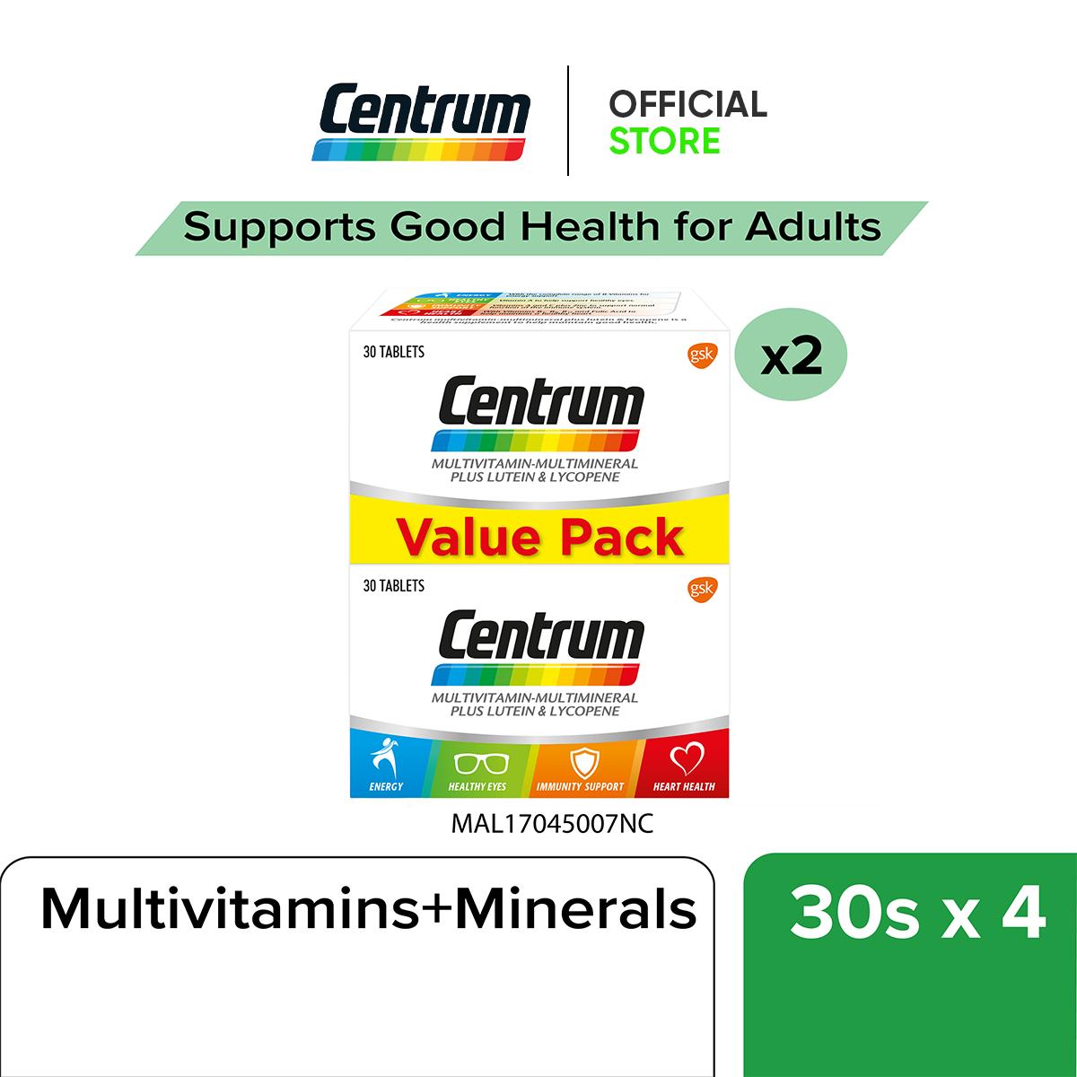 Centrum Multivitamin-Multimineral Plus Lutein Healthy Eyes & Lycopene Good Health for Young Adults (30s x 4)