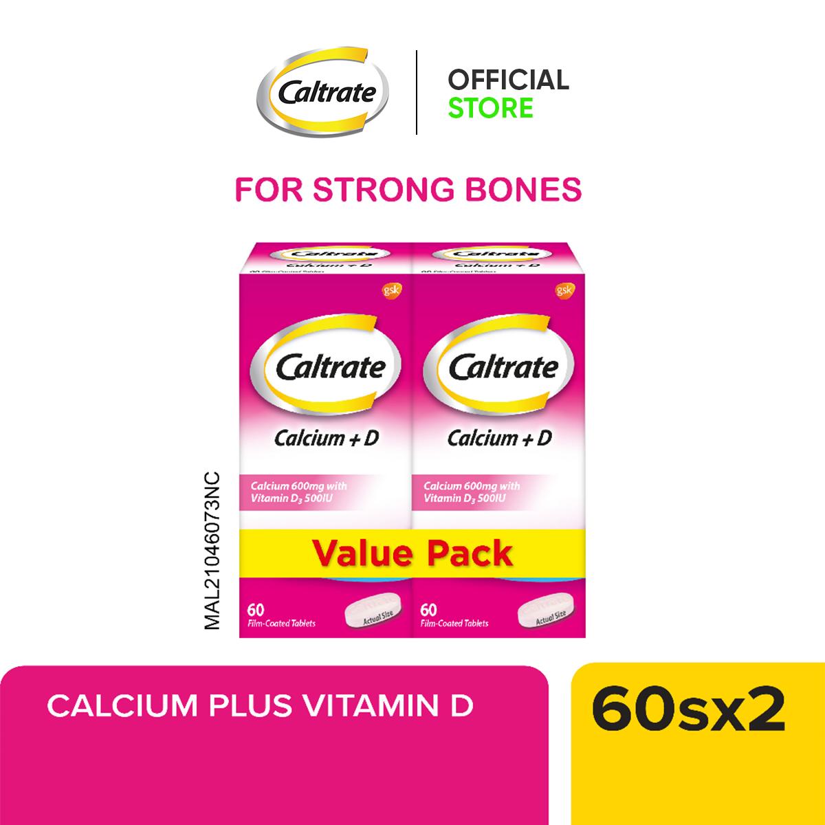 Caltrate 600 + D Calcium Dietary Supplement For Bone Health With Vitamin D Value Pack (60's x 2)