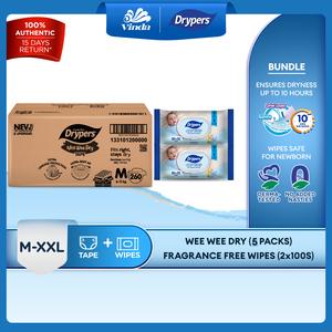 [TikTok Exclusive] NEW & UPGRADED Drypers Wee Wee Dry M52s/ L44s/ XL36s/ XXL32s (4+1packs) BOX with Fragrance Free Wipes (2x 80s+20s with Lids)