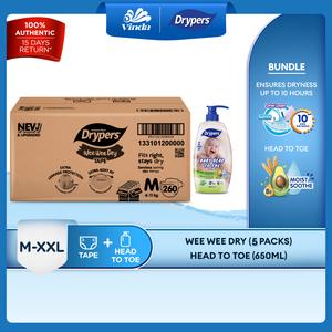 [TikTok Exclusive] NEW & UPGRADED Drypers Wee Wee Dry M52s/ L44s/ XL36s/ XXL32s (4+1packs) BOX with Head to Toe 650ml