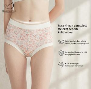MAGIC&WILL Seluar Dalam Pinggang Tinggi Kapas Selangkangan Antibac Dusty Pink Lace Comel 3 Pasang​
