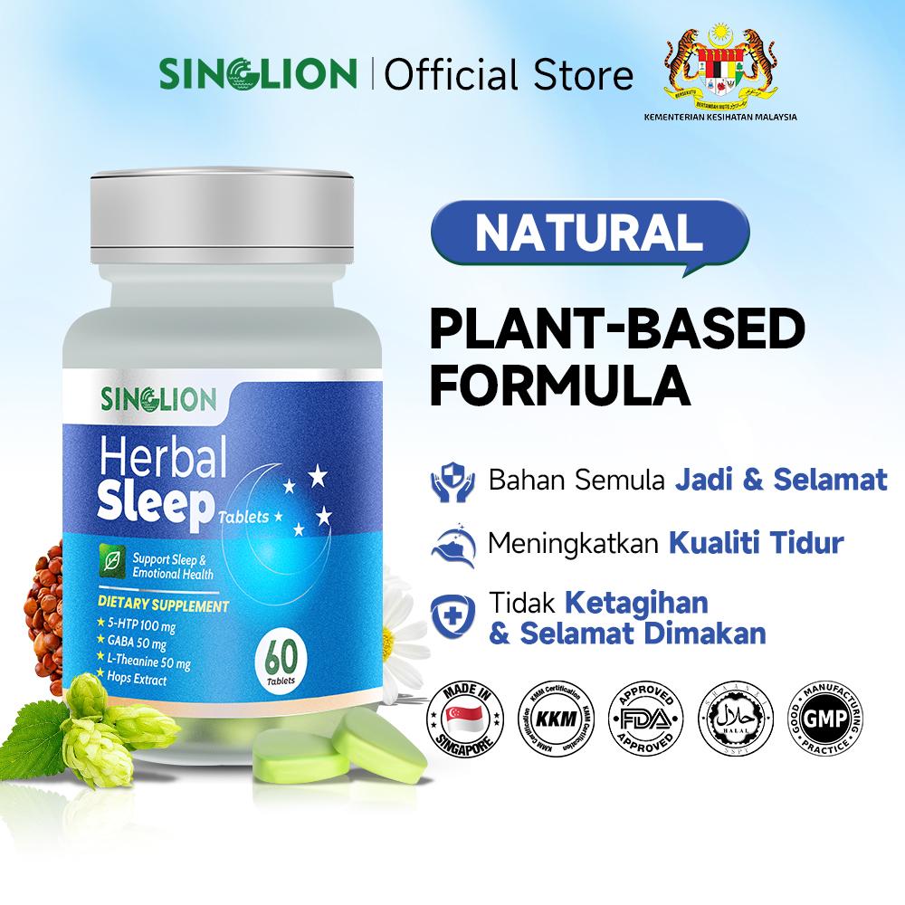 【KKM-BUY 3 GET 1 FREE】Singlion Halal 60 Tablet Tidur Nyenyak Semulajadi,Formula Berasaskan Tumbuhan 100%,tidur Lebih Nyenyak,Melegakan Tekanan dan Relaksasi,Chamomile,Health Supplements,Susah tidur,Makanan tambahan,laris,original