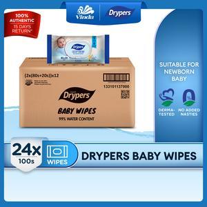 [Carton Deal] Drypers Natural Oat Kernel Extract Fragrance Free Baby Wet Wipes (24x100s) - 99% Water