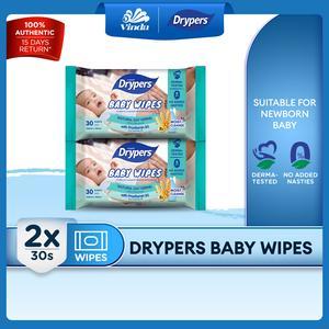 Drypers Natural Oat Kernel Extract Baby Wet Wipes (2x30s) - Derma-tested & Safe For New Born
