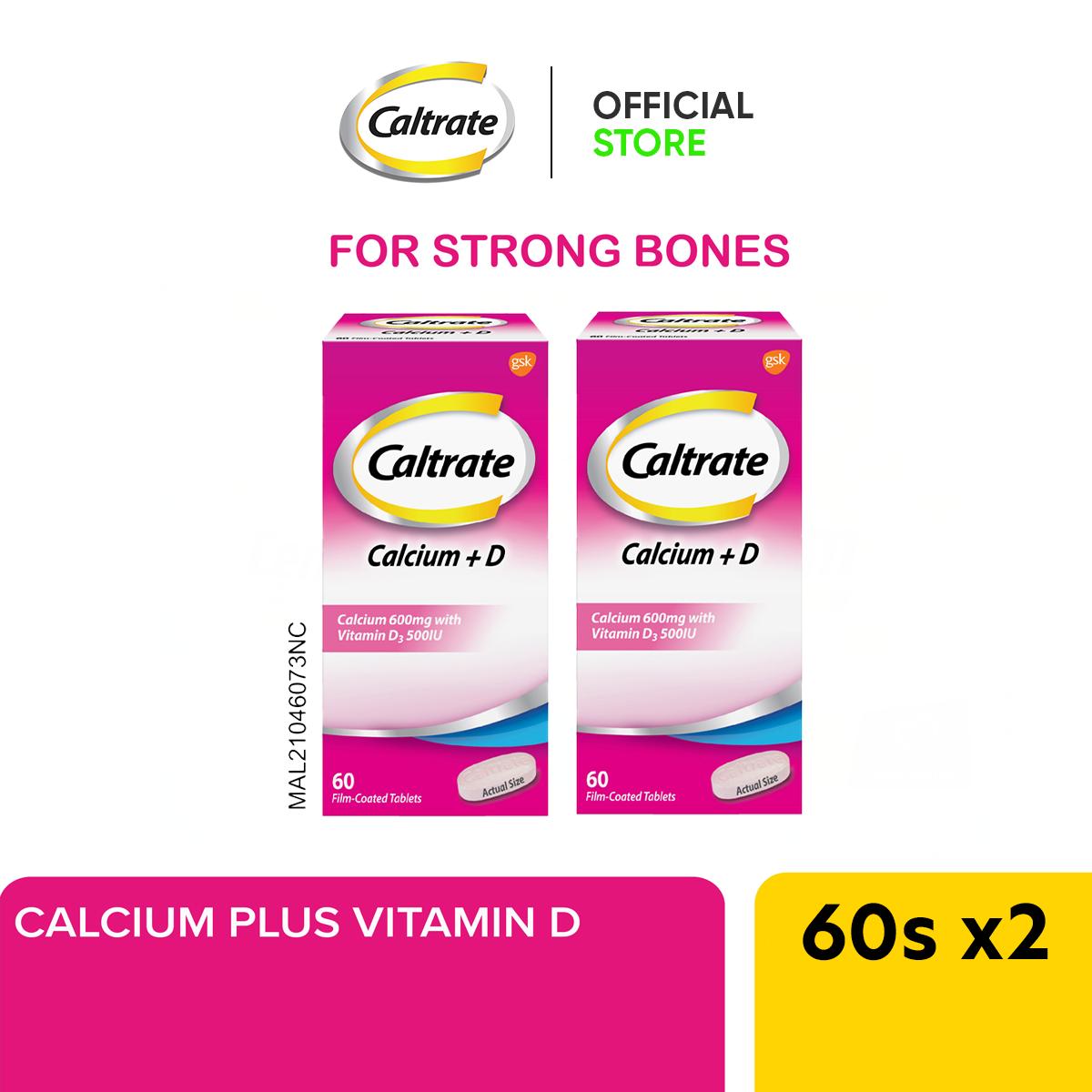 Caltrate 600 + D Calcium Dietary Supplement For Bone Health With Vitamin D (60's x2)