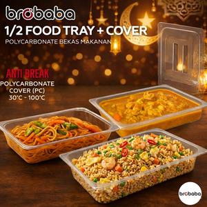 Brobaba 1/2 Bekas Hidangan dengan Penutup Lutsinar Polycarbonate Food Tray Buffet Food Tray With Cover Dulang Hidangan