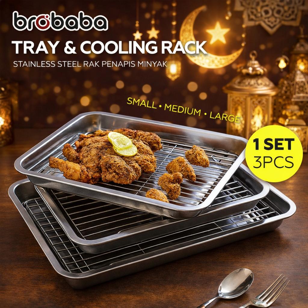 Brobaba Dulang Penyejuk Keluli Tahan Karat Stainless Steel Tray Cooling Baking RacGrill Rack Tray Rak Penapis Minyak