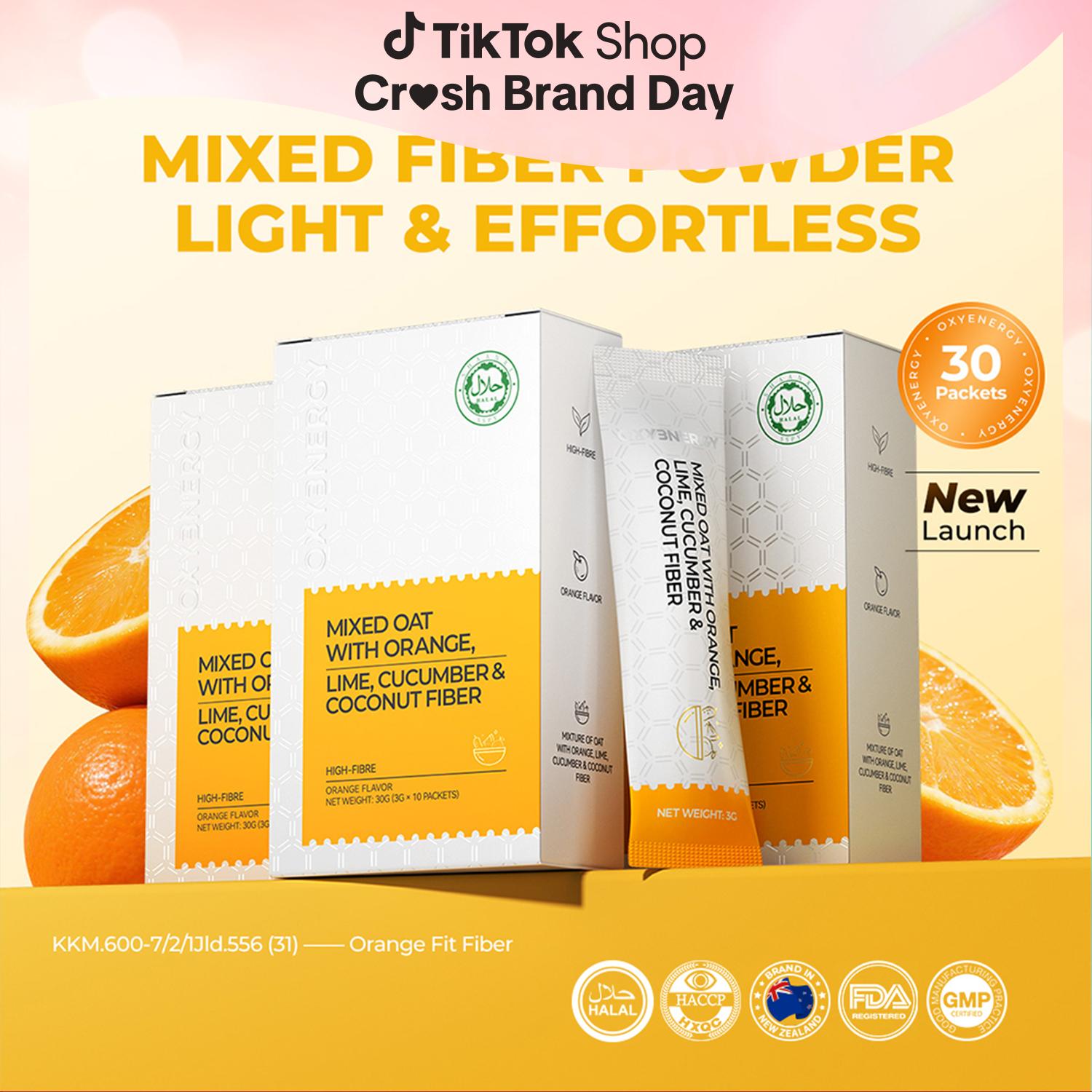 OXYENERGY Orange Fit 10's, 1500mg High Dietary Fiber, Contains Oatmeal, Orange powder, Lime powder, Cucumber powder, Coconut powder, Two Types of Prebiotics, Clean from Within, Good for Daily Health, HALAL
