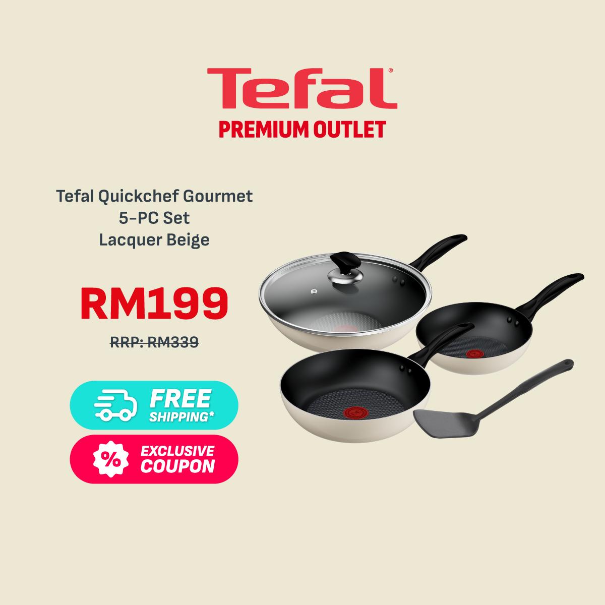 Tefal Cookware Quickchef Gourmet 5pc set (Lacquer Beige) (FP20/26, WP28, Spatula)