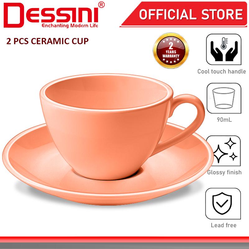 DESSINI ITALY 2 Pcs Ceramic Cup Saucer 90mL Coffee Espresso Cappuccino Tea Mug Party Serving Plate