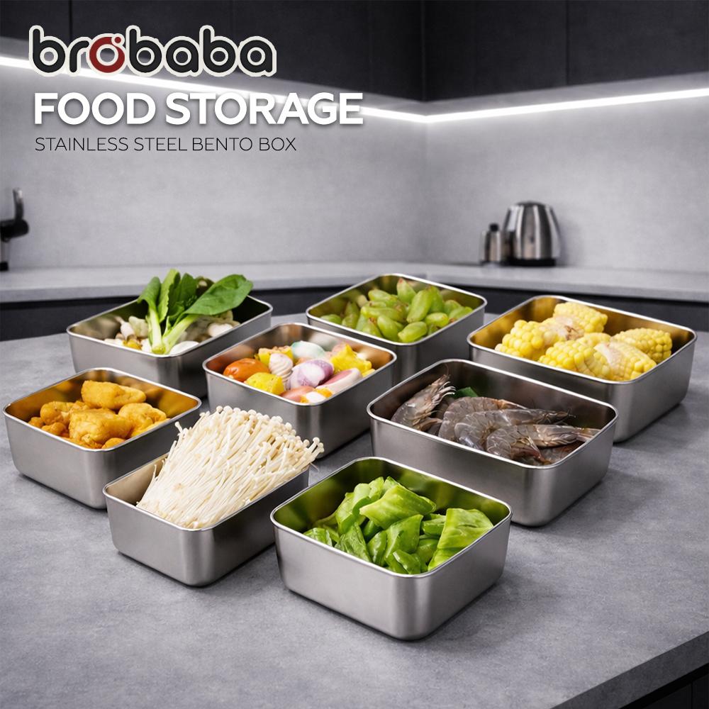 BROBABA Bekas Bento Keluli Tahan Karat Dengan Penutup Poratble Stainless Steel Bento Case With Lid, Microwave oven heatable lunch box loyang small