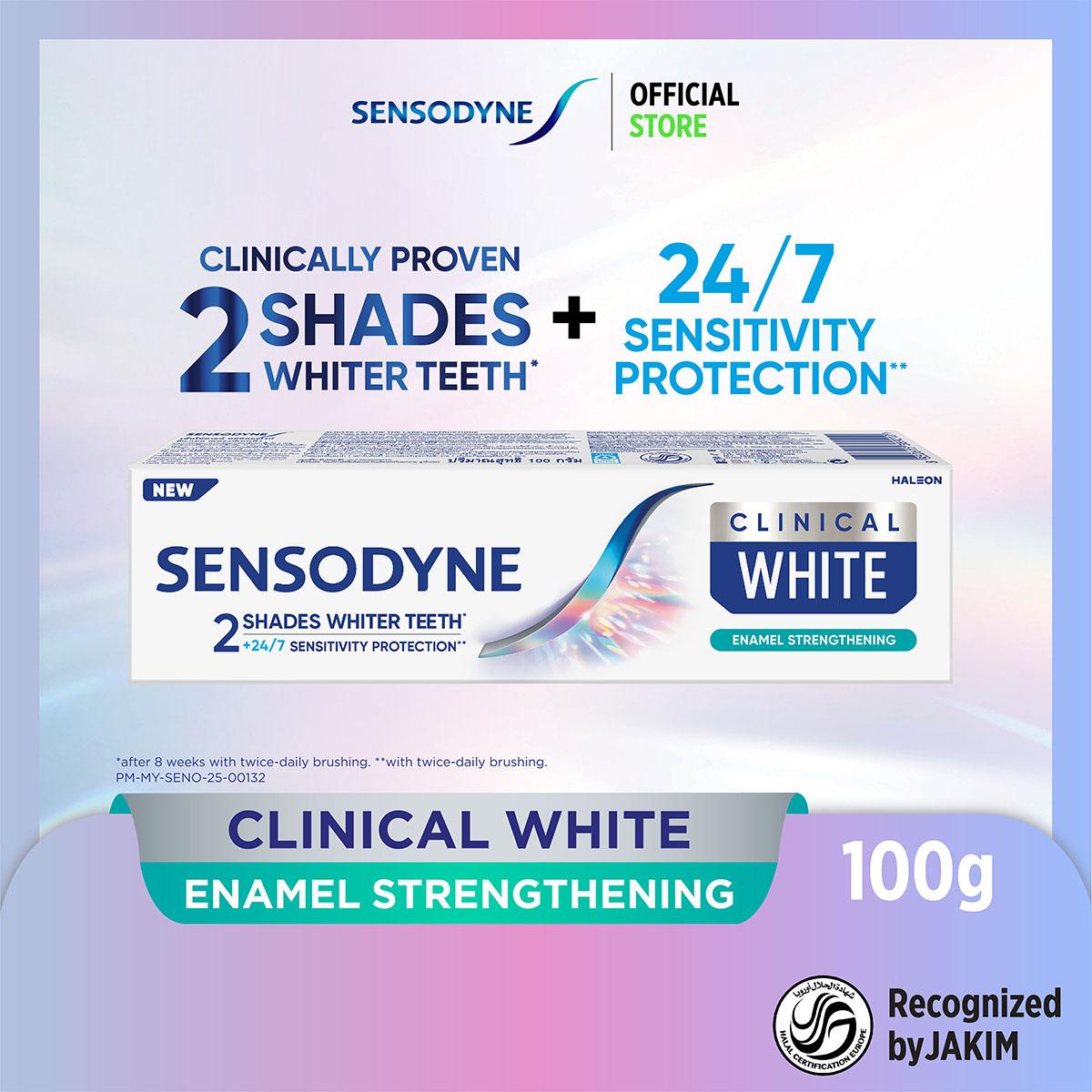 SENSODYNE Clinical White Enamel Strengthening Toothpaste 100g | Terbukti memutihkan gigi 2 tahap | Perlindungan sensitiviti 24/7