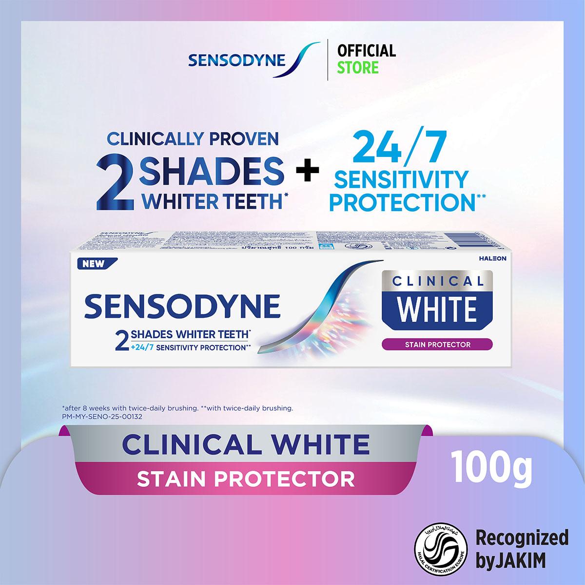 SENSODYNE Clinical White Stain Protector Toothpaste 100g | Terbukti memutihkan gigi 2 tahap | Perlindungan sensitiviti 24/7