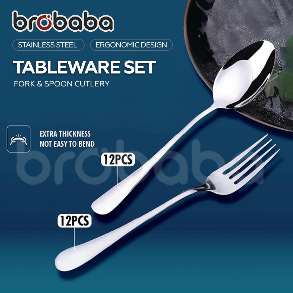 BROBABA Set Perkakas Meja Sudu dan Garpu Keluli Tahan Karat  / 12pcs Stainless Steel Spoon and Fork Tableware Set Thick Cutlery Utensils