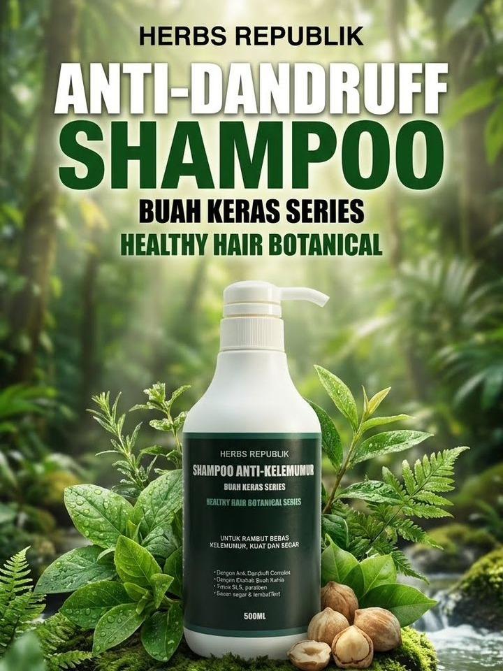 Shampoo Anti-Kelemumur Buah Keras Series Anti-Dandruff Complex Dengan Ekstrak Buah Keras Bebas SLS & Paraben untuk Rambut Sehat Kuat & Segar