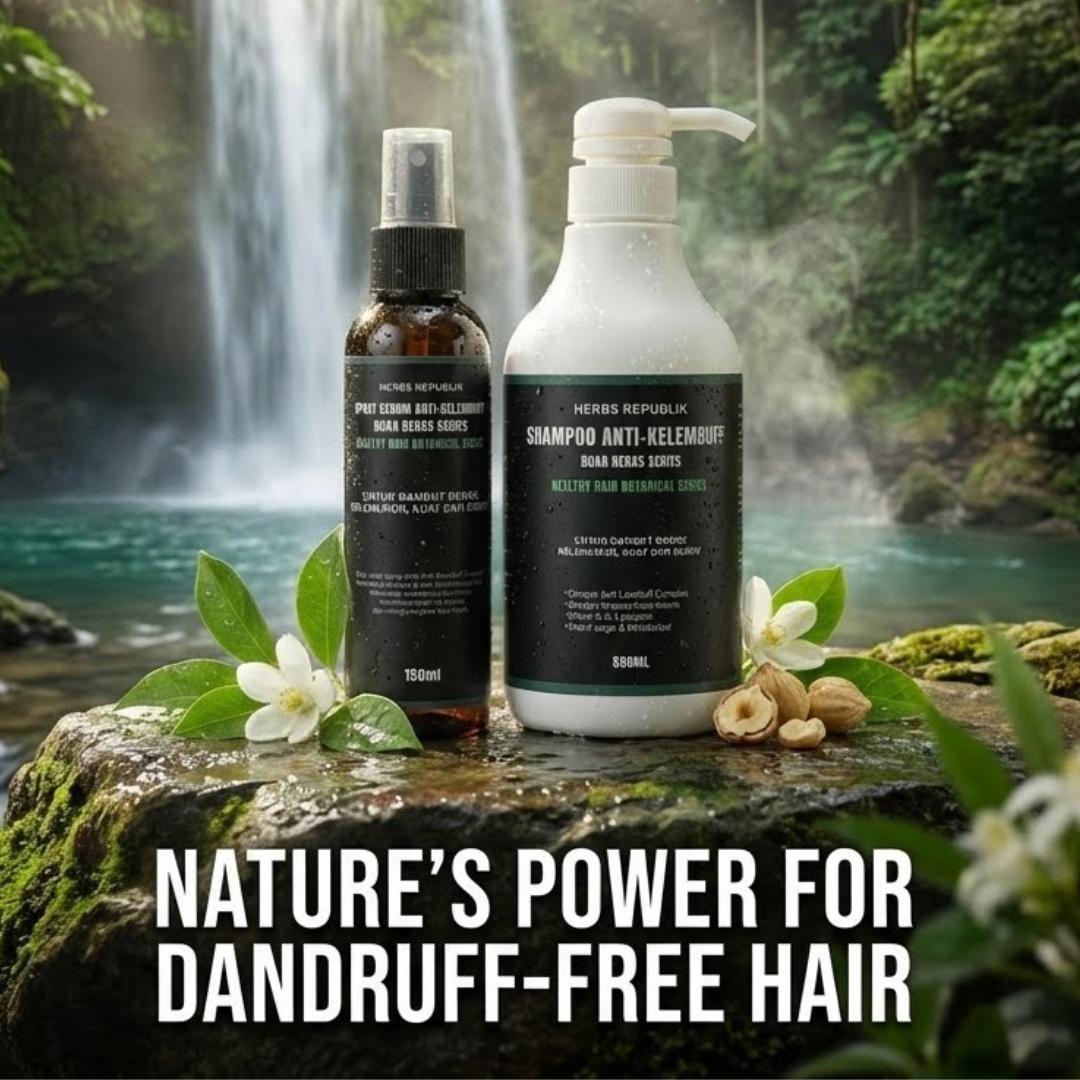 COMBO SET ANTI KELEMUMUR - SHAMPOO 500ML & SPRAY SERUM ANTI DANDRUFF SERIES BUAH KERAS