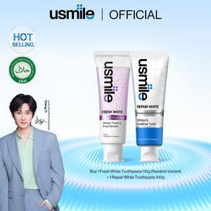 [Duo Set]usmile 1 Fresh White Toothpaste 110g (Random Flavour) + 1 Repair White Toothpaste 100g | Fresh & Bright by day | Enamel Repair at Night | Halal | Teethwhitening | Fresh Breath | ubat gigi | COD