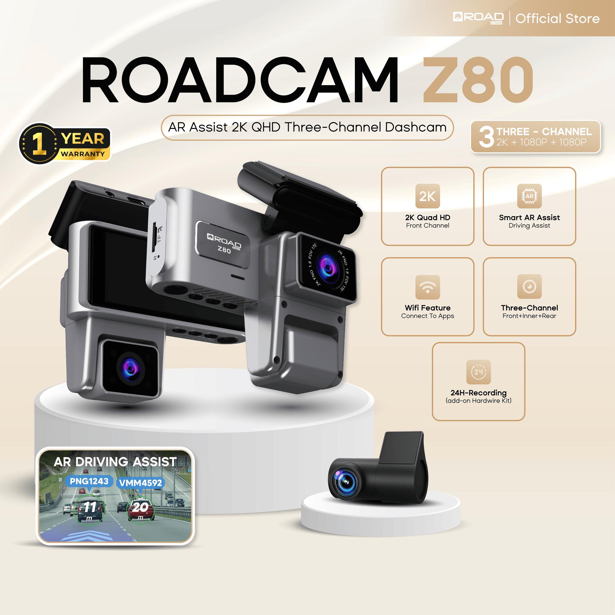 [Free 64GB] ROADCAM Z80 3-Channel Dashcam with AR Assist | 2K Front + 1080P Inner & Rear | Night Vision+ | WiFi | 24H Parking Mode
