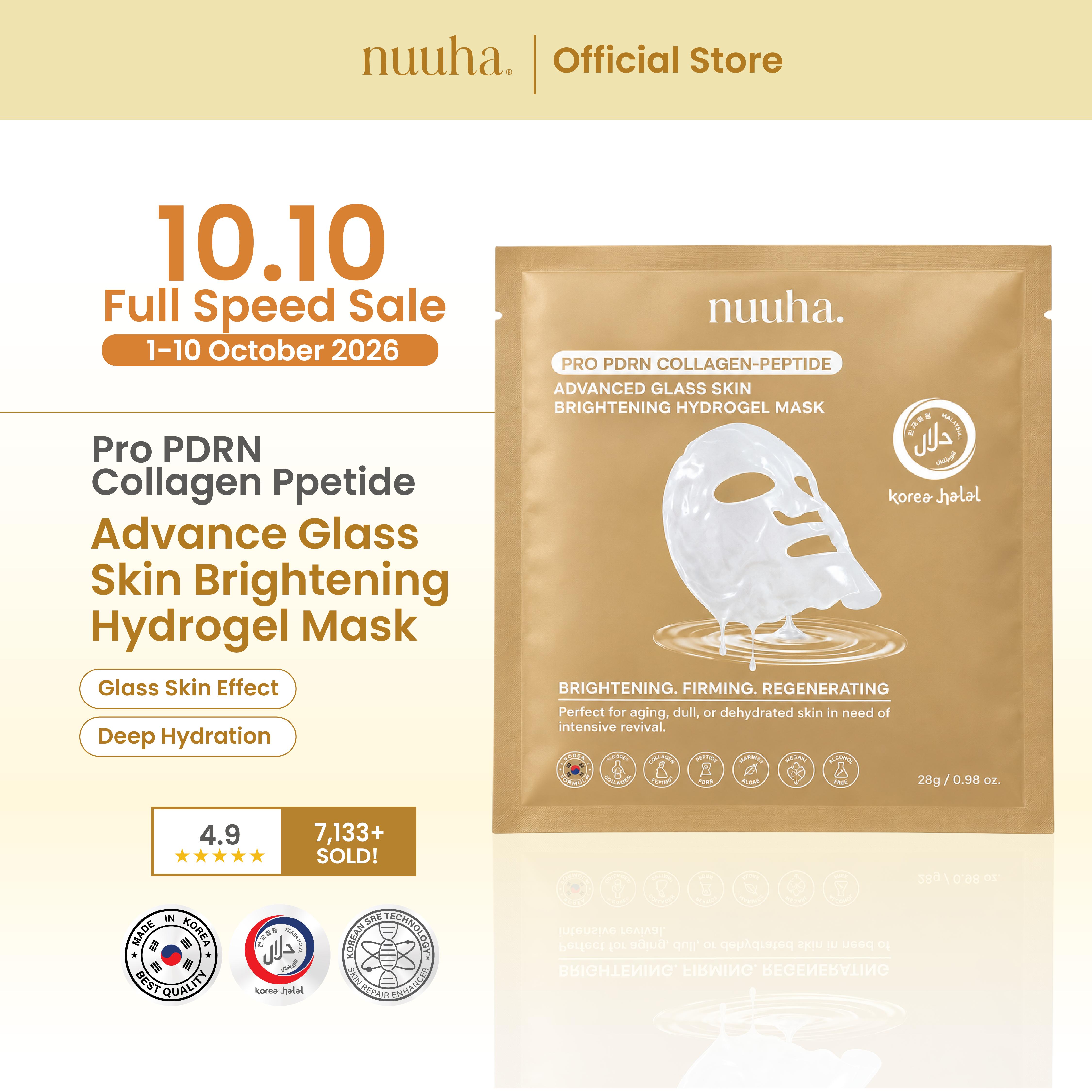 (1 piece) NUUHA BEAUTY Pro PDRN Collagen-Peptide Advanced Glass Skin Brightening Hydrogel Mask