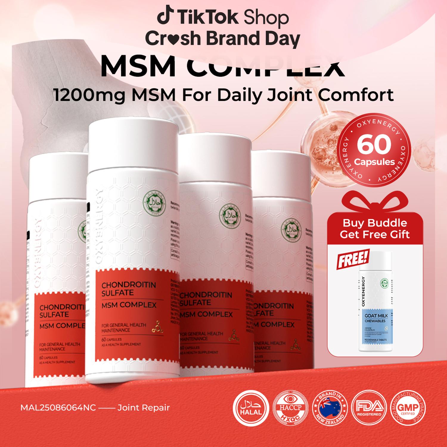 OXYENERGY MSM COMPLEX 60's,Anti-inflammatory And Soothing，Maintain Joint Mobility , Provides Gentle Nutrition For Bones, 1200mg MSM，Chondroitin, Boswellia, Hyaluronic Acid, Calcium, Vitamin D3 & K2, HALAL, MAL Registered