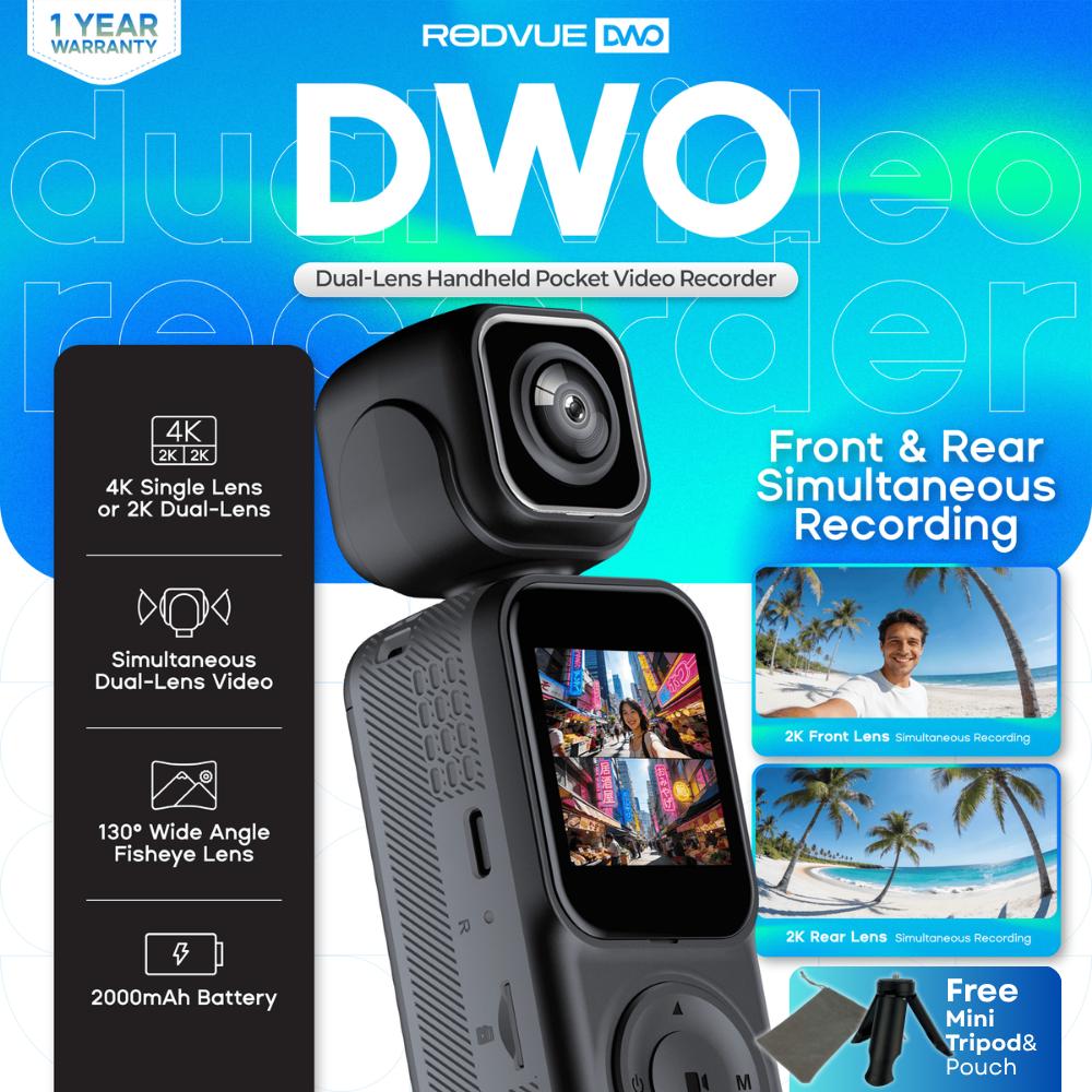 RODVUE DWO Dual-View Pocket Camera | 4K / Dual 2K Recording | Front & Rear Camera | Night Vision | WiFi App Control | 2000mAh Battery