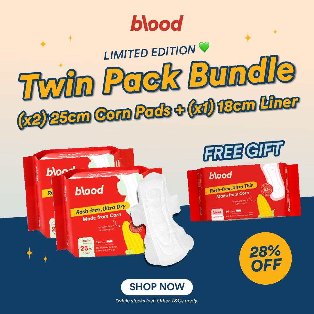 [Twin Pack Bundle] x2 Corn Pad 25cm + FREE Liner 18cm | Blood Sanitary Pad (Made With 100% Corn) | Tuala Wanita Jagung Ultra-Nipis