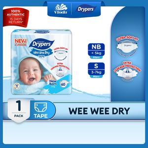 [NEW & UPGRADED] Drypers Wee Wee Dry Baby Tape Diapers New Born 60/ S80 (1 Pack) - Gentlest Comfort