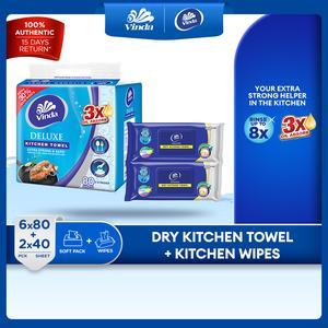 [TIKTOK EXCLUSIVE] Vinda Deluxe Softpack Kitchen Towel (6x80s) + Vinda Deluxe Kitchen Wipes (2x40s)