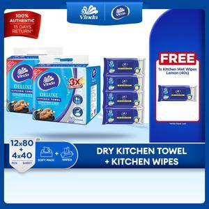 [TIKTOK EXCLUSIVE] Vinda Deluxe Softpack Kitchen Towel (12x80s) + Vinda Deluxe Kitchen Wipes (4x40s)