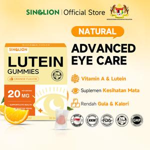 【KKM-BUY 3 GET 1 FREE】Singlion 30biji Halal Lutein Zeaxanthin Gummies,20mg,Anti Cahaya Biru,Pelindung Mata,Vitamin A,Untuk Dewasa,Perisa Oren,Makanan Tambahan Kesihatan,Kecergasan,Penjagaan Kesihatan,Dietari Health Supplement,original kembung minum