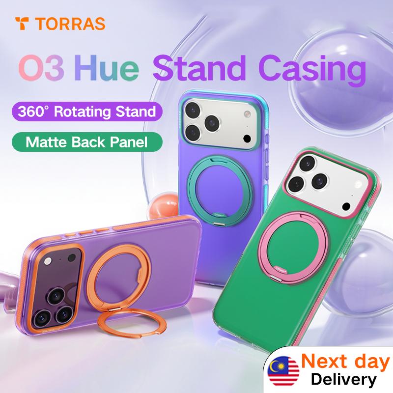 Sarung TORRAS dengan cincin magnetik O3HUE untuk iPhone 15/16/17 Pro Max | Sarung fesyen warna pop yang comel, perlindungan hentakan 360°, butang kawalan kamera, serasi dengan MagSafe