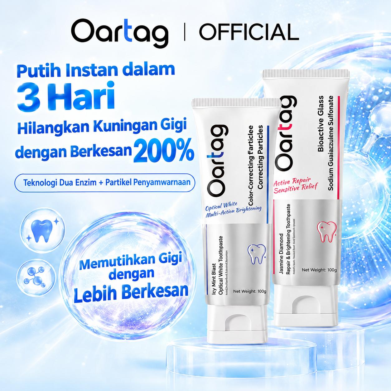 Oartag Whitening Toothpaste 100g | Instant Whitening | Sensitive Relief | Enamel Repair | Remove Coffee & Tea Stains | Fresh Breath